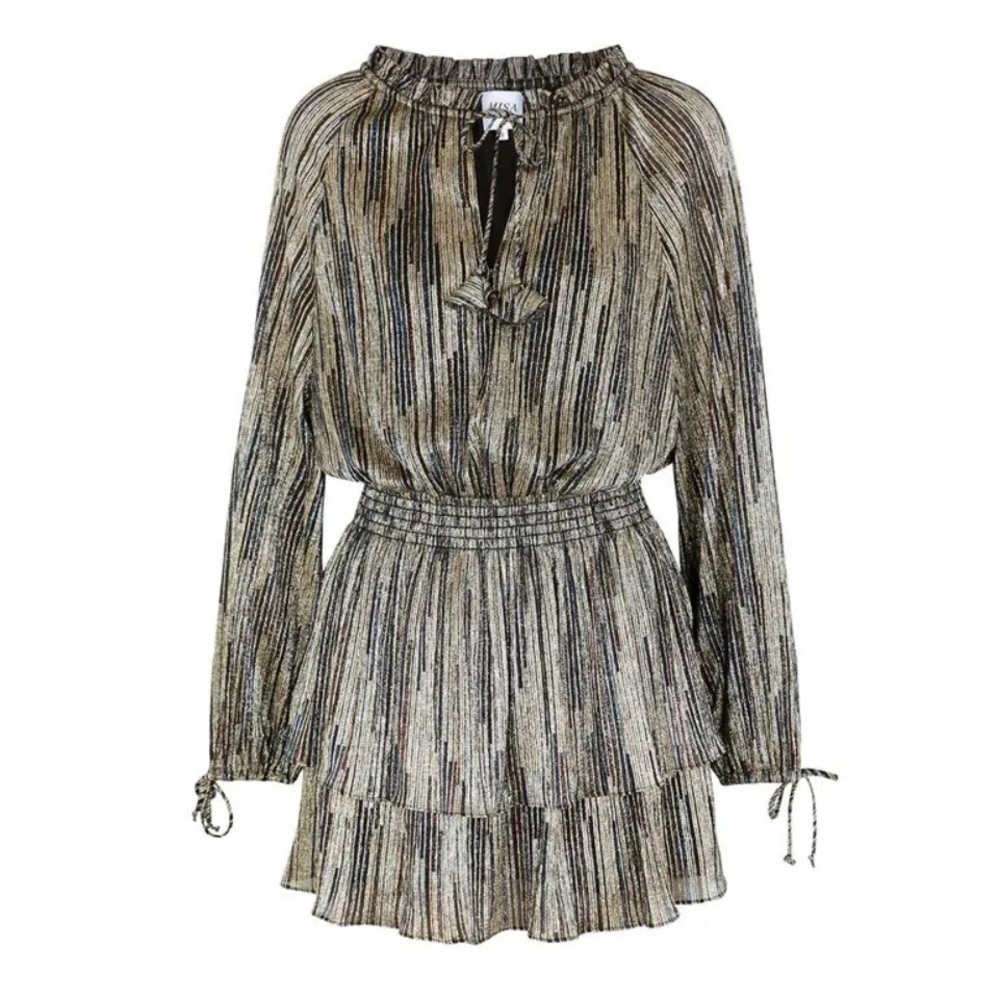 Misa Los Angeles Shirin Mini Tiered Dress - Metallic Multicolour - Size S - EUC - Picture 10 of 10